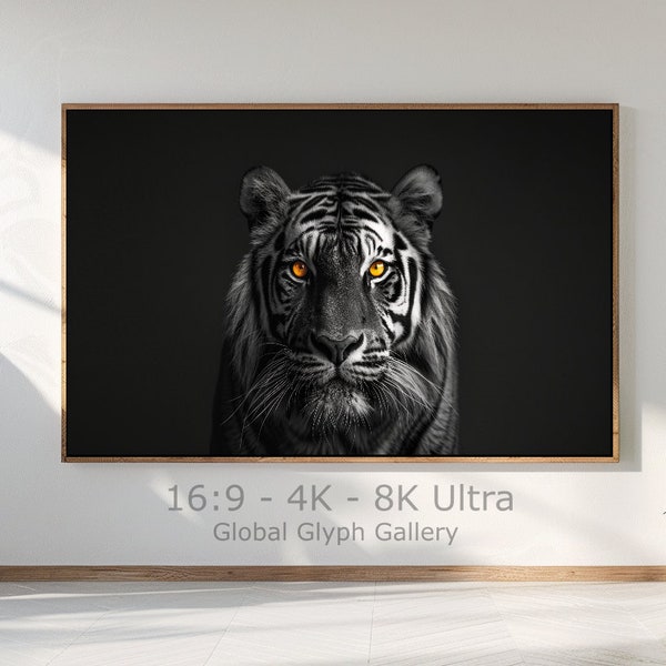 Samsung TV Art, Tiger, Black & White Animal Wildlife Collection, Ultra 4K and 8K Resolution, Instant Digital Download, TV Art