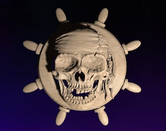 Skull Ship Wheel  STL | 3D CNC STL File | Digital Download | vCarve Aspire Artcam Cut3d Carbide Fusion 360 | Wall Art | Wood Carving | DM047
