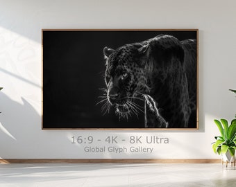 Samsung TV Art, Schwarzer Panther, Schwarz-Weiß-Tierwildnis-Sammlung, Ultra 4K und 8K Auflösung, sofortiger digitaler Download, TV Kunst