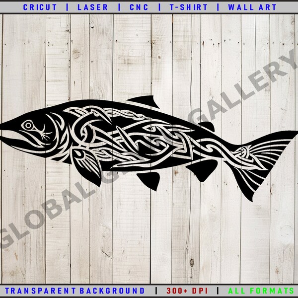 Celtic Salmon SVG, Salmon SVG, Celtic SVG, Celtic Tattoo, Digital Download, Celtic Wall ArtCricut Cnc Vector File