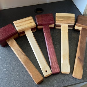 Handcrafted Wooden Mallet Purple Heart, White Oak, Curly Maple, Zebrano,  Black Walnut Wood Hammer 