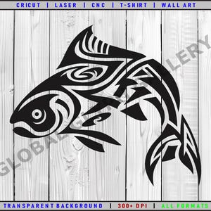 May include: Black and white tribal style fish silhouette design. This digital download is perfect for crafting projects like t-shirts, wall art, and laser cutting.