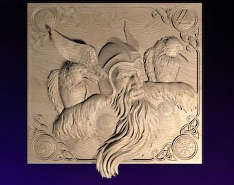 Odin And Crows  STL | 3D CNC STL File | Digital Download | vCarve Aspire Artcam Cut3d Carbide Fusion 360 | Wall Art | Wood Carving | DM030
