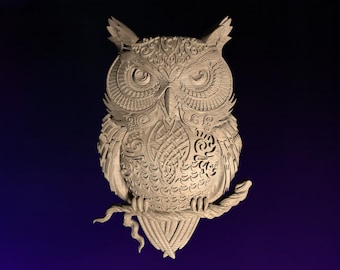 Owl Giant  STL | 3D CNC STL File | Digital Download | vCarve Aspire Artcam Cut3d Carbide Fusion 360 | Wall Art | Wood Carving | DM036