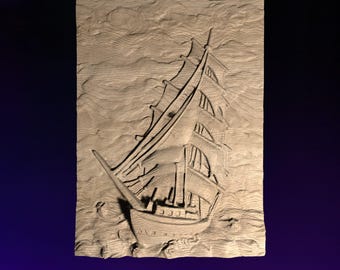 Ship  STL | 3D CNC STL File | Digital Download | vCarve Aspire Artcam Cut3d Carbide Fusion 360 | Wall Art | Wood Carving | DM044