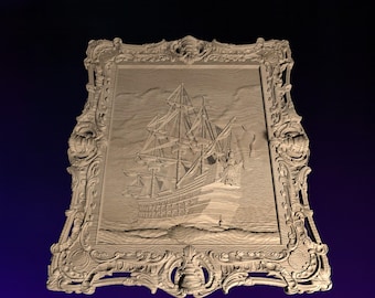 Ship  STL | 3D CNC STL File | Digital Download | vCarve Aspire Artcam Cut3d Carbide Fusion 360 | Wall Art | Wood Carving | DM043