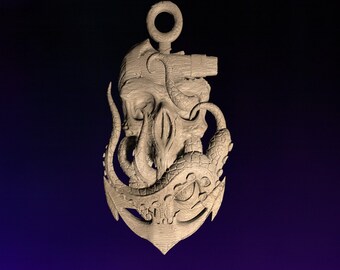 Skull Octopus Anchor  STL | 3D CNC STL File | Digital Download | vCarve Aspire Artcam Cut3d Fusion 360 | Wall Art | Wood Carving | DM046
