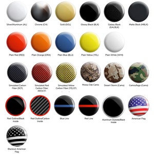 May include: A chart showing 18 different vinyl wrap designs for car customisation. The designs include solid colours, carbon fibre patterns, camouflage, and American flag designs. The chart is labelled with the name of each design.