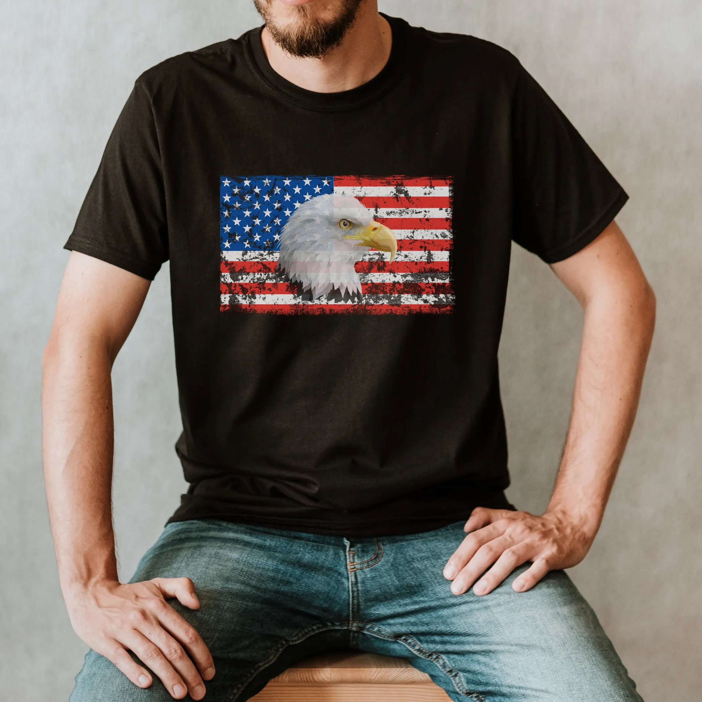 USA Eagle Shirt Distressed American Flag Tshirt Fourth of Etsy