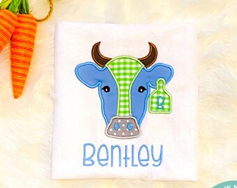 Bull Applique Embroidered Shirt_ Cow Applique Embroidered Shirt_ Farm Applique Embroidered Shirt