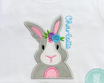 Girls Easter Bunny Appliqué Easter Shirt_ Boys Easter Bunny Appliqué Easter Shirt_ Kids Easter Shirts_Kids Applique Embroidered Easter Shirt