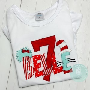 Applique Embroidered Seuss Ruffle Birthday Shirt_ Dr Seuss inspired shirt_ Personalized Dr Seuss Tshirt