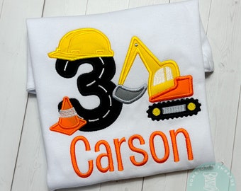 Construction Birthday Applique Embroidered Shirt_ Kids Applique Birthday Shirt