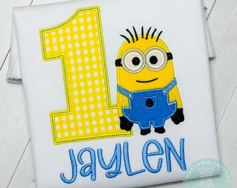 Yellow movie characters Personalized Birthday Applique Shirt