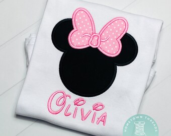 Girls Personalized Minnie Applique Ruffle Shirt