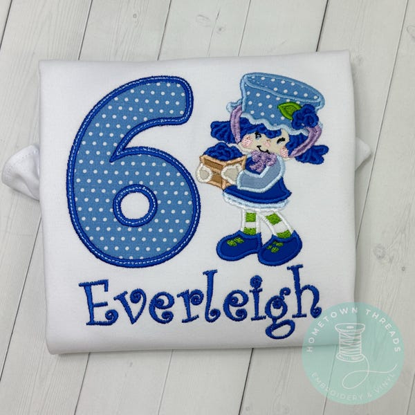 Strawberry Blueberry Birthday Applique Embroidered Shirt