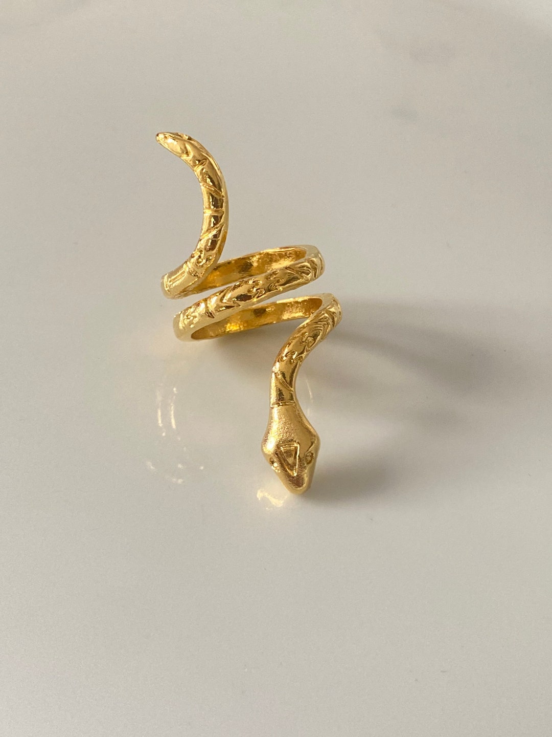24K Gold Plated Adjustable Long Snake Ring Etsy