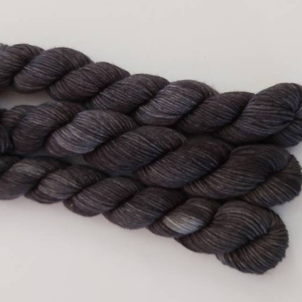 Hand dyed indie yarn 'Gotham' 20g sock mini skein superwash merino wool black