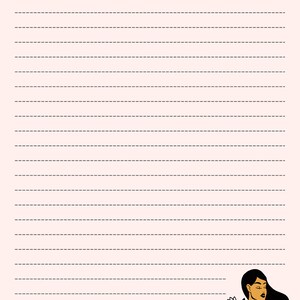 May include: A light pink notepad with the word "NOTES" at the top. The notepad has dashed lines for writing and a decorative illustration of a woman with long black hair and flowers at the bottom right.