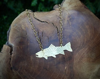 Handsawn Brass Trout Minimalist Pendant Necklace