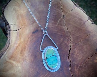 Genuine Handmade Sterling Silver Hubei Turquoise Statement Pendant Necklace