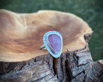 Size 8 Genuine Handmade Sterling Silver Pink Calcite Statement Ring
