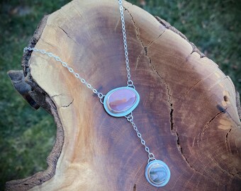 Genuine Handmade Sterling Silver Imperial Jasper Statement Lariat Drop Necklace