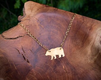 Handsawn Brass Minimalist Bear Pendant Necklace
