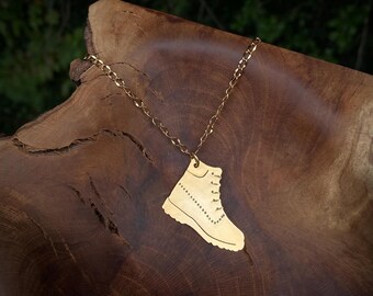 Handsawn Brass Hiking Boot Pendant Necklace