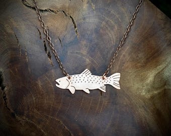 Handsawn Copper Trout Minimalist Pendant Necklace