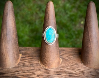 Size 8 Genuine Handmade Sterling Silver Pilot Mountain Turquoise Ring