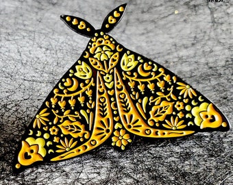 FOLK FRIENDS: Moth Enamel Pin -- Folk Art Critters