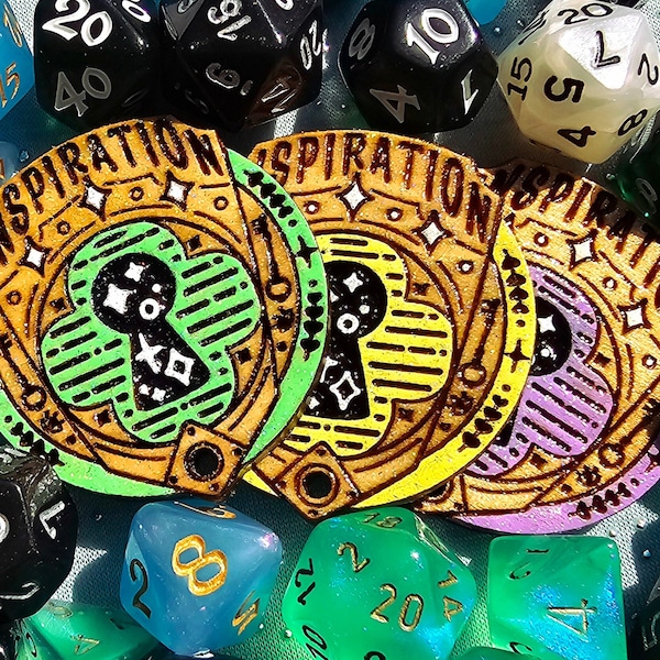 GLITTER Inspiration Tokens Pre-Painted | Inventory Tracker for TTRPG, DnD, D&D, rpg | Nerdy Gift | DnD Coin | DnD Mini