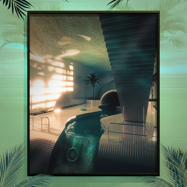 Dream Falls #191 // Vaporwave, Synthwave, Retrowave, Liminal Space, Backrooms, Poolrooms // CG Wall Art // Official Art Print //
