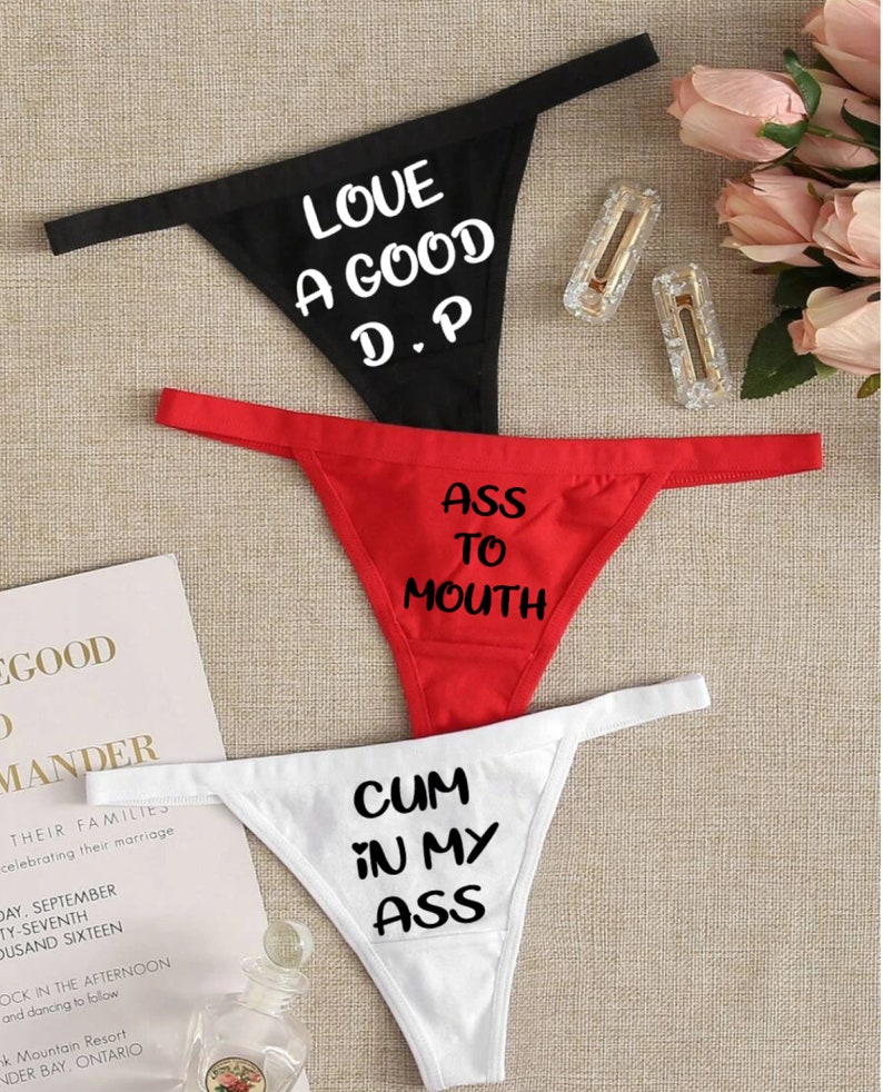 New Women's 3 Piece Set Assorted Colors Naughty Graphic Thong Panties 4 Sizes 