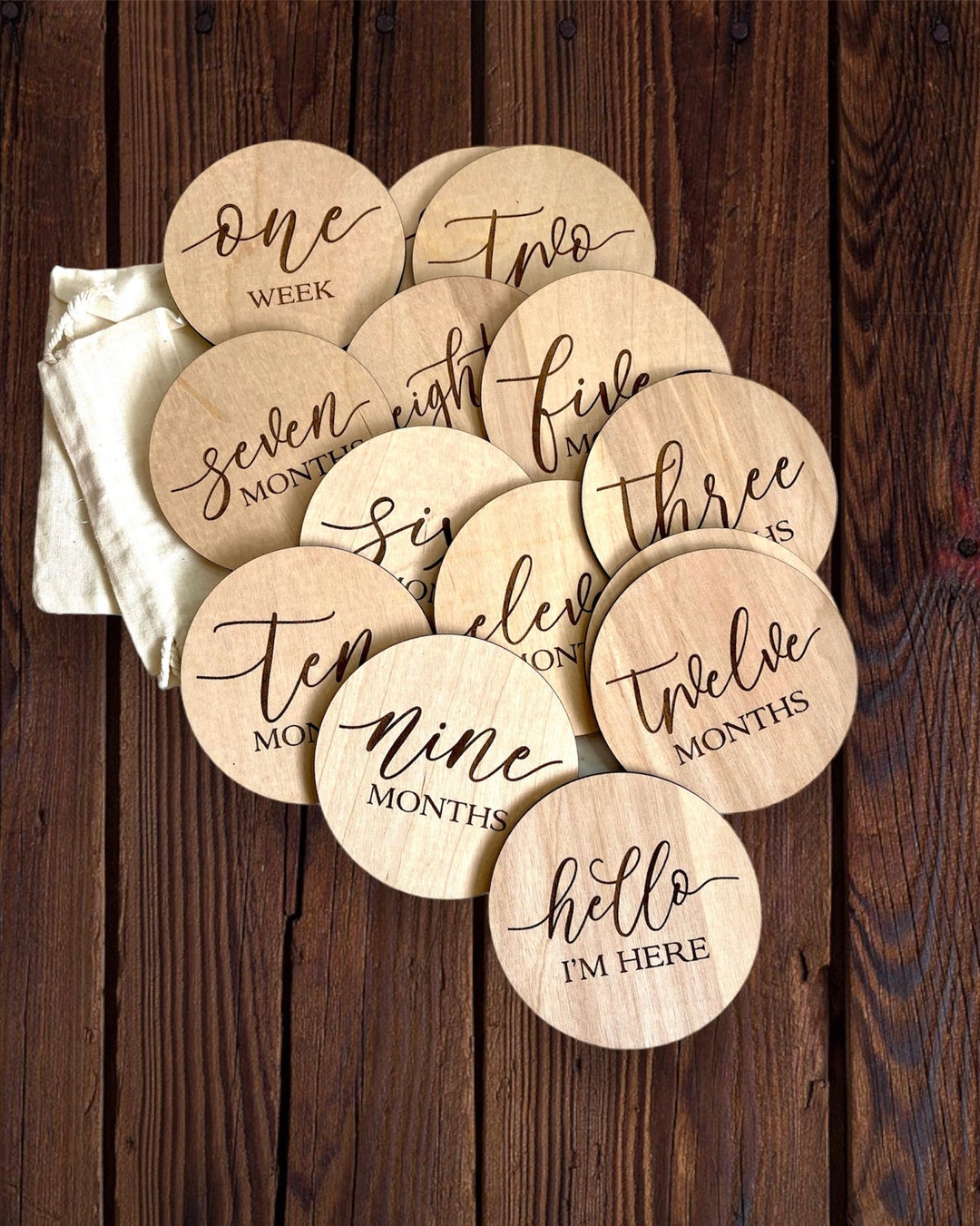 Wooden Monthly Milestone Discs for Newborn Baby Photos, Monthly ...