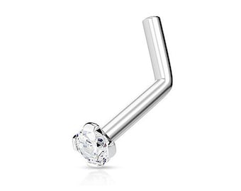 Surgical steel white stone L neck nose piercing, nose nail, nose flea, discreet nose piercing