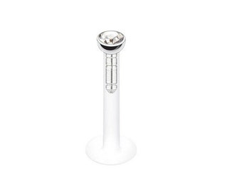 Bioflex labret piercing for ear, Helix, cartilage, mouth, white crystal lip