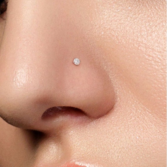 Nose piercing - nose ring piercing, discreet, rhinestones