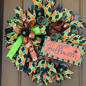 Happy Halloween-spinnenkrans, Halloween-krans voordeur, oktober-deurdecor, Bright Halloween-decor, oktober-deurdecor