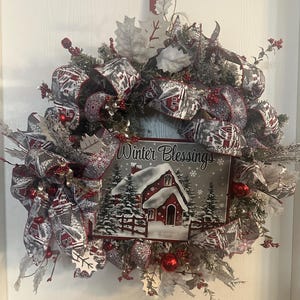 Winter Blessings Wreath for Front Door, Holiday Decor, Christmas Decor , Christmas Door Wreath, Winter Wreath , Flocked Wreath
