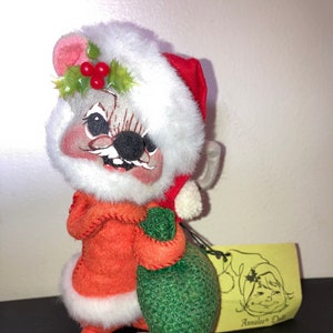 Vintage 1987 Annalee Mobilitee 6.5&quot; Santa Mouse Poseable Doll W/ Sack NWT Christmas Decor