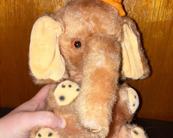 Vintage 1964 Holiday Fair 8" Wind-Up Music Box Circus Elephant Toy W/ Hat Used RARE HTF