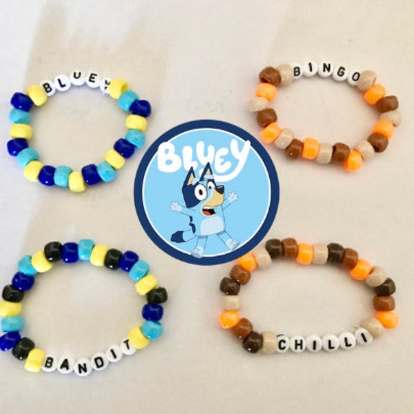 Bluey Inspired Pony Bead Bracelets Bluey Bingo Bandit Chilli Handmade VSCO Jewelry Preschool Kids Childrens Crafts Kandi Kandicore Kidcore