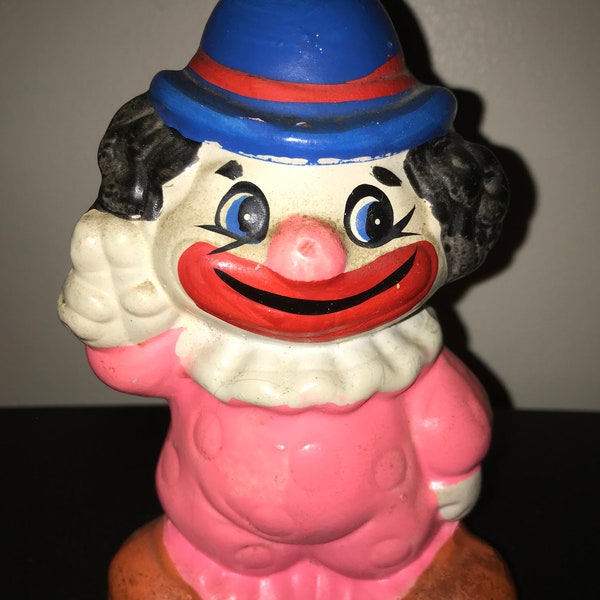 Vintage OOAK 60s 70s Hand-Painted Ceramic Clown Bank W/ Stopper DAMAGED Clowncore