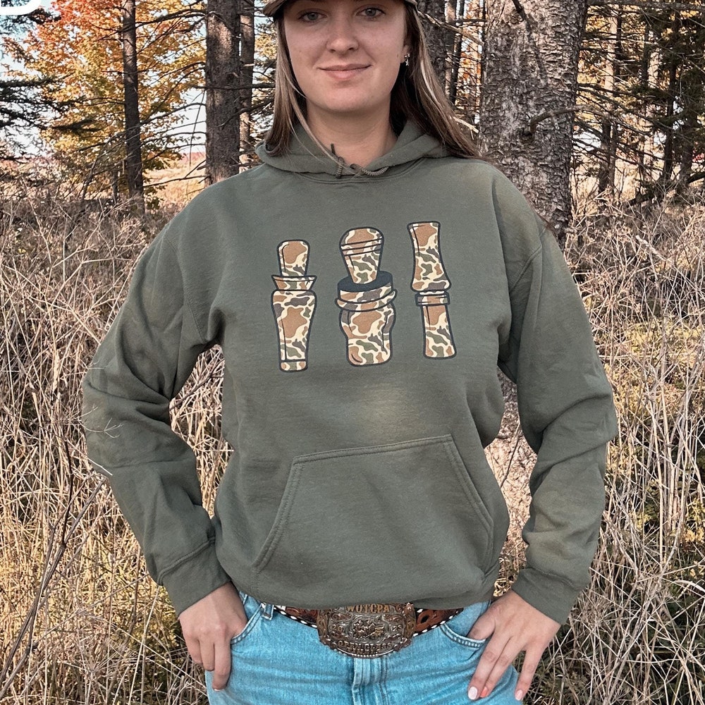 Duck Camo Calls Graphic Hoodie | Duck Hunting | Hunting Apparel | Waterfowl Hoodie | Unisex Sweater | Nature Lover Gift | Hunting Gifts Alwasky