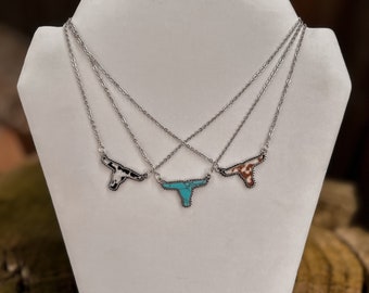 Longhorn Steer Necklace | Cowhide Necklace | Western Necklace | Turquoise Jewelry | Western | Turquoise | Longhorn | Cowhide