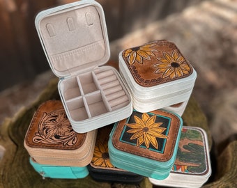 Tooled Jewelry Boxes | Jewelry Travel Case | Leather Jewelry Box | Jewelry Organizer | Western | Birthday Gift | For Her | Tooled Leather