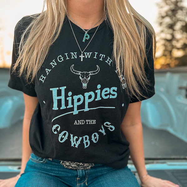 Hippies and Cowboys Graphic Tee | Retro Western T-Shirt | Oversized Western Tee | Unisex Tee | Cute Country Tee | Western Shirt | Cowboy