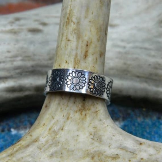 Sunflower Ring Stamped Ring Metal Ring Stamped Jewelry Stackable